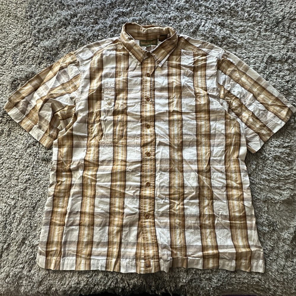 TIMBERLAND Men's Shirt Short Sleeve Button Front Plaid Size Large Cotton